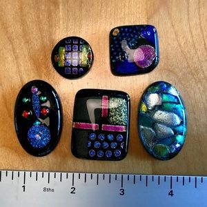 Dichroic Art Glass Colorful Pendant Charms Set of 5 Perfect Condition Handmade